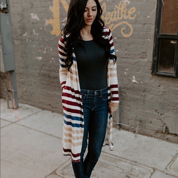 striped duster cardigan